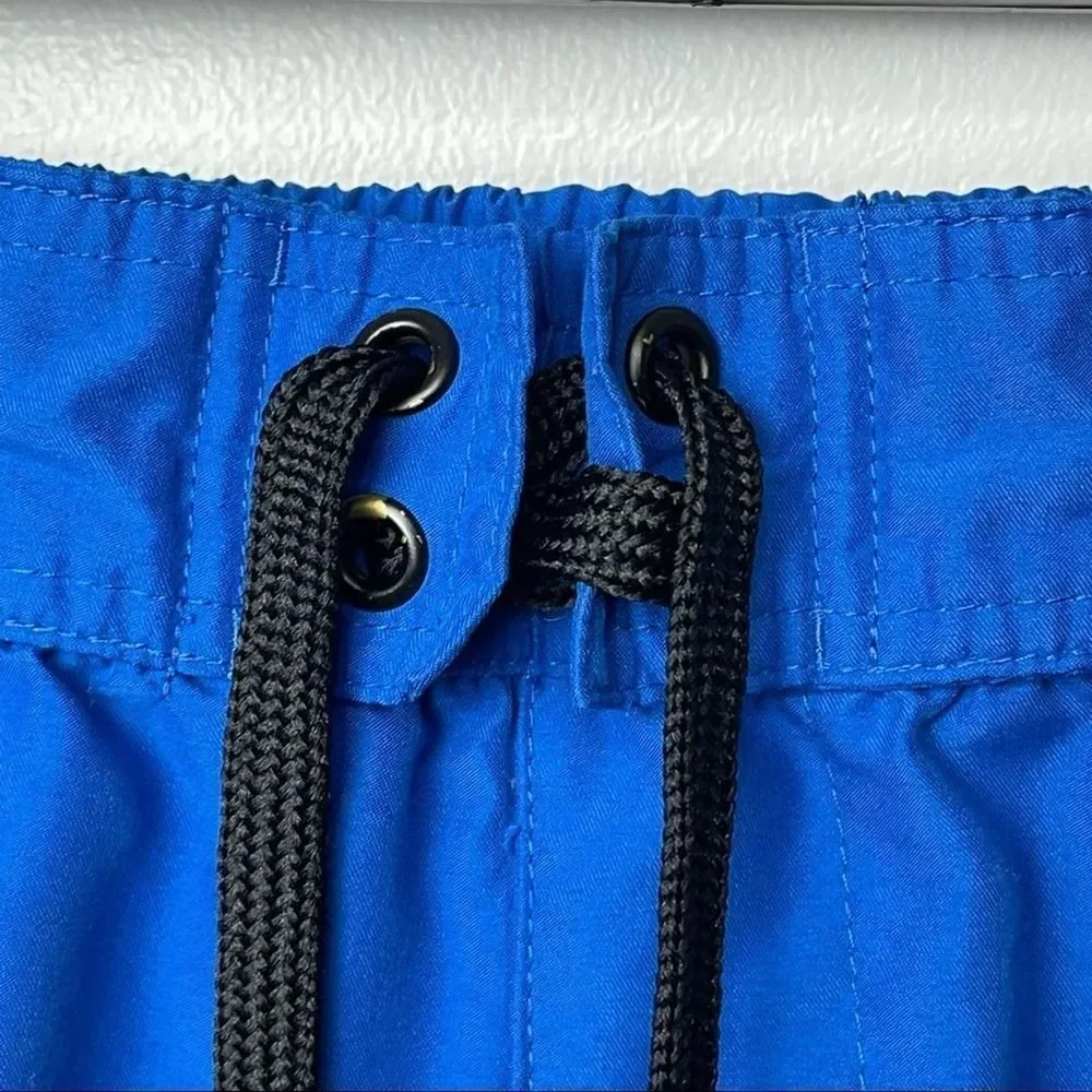 Adidas Solid Royal Blue White Track Stripes Swim Trunks w/ Pockets Drawstring L